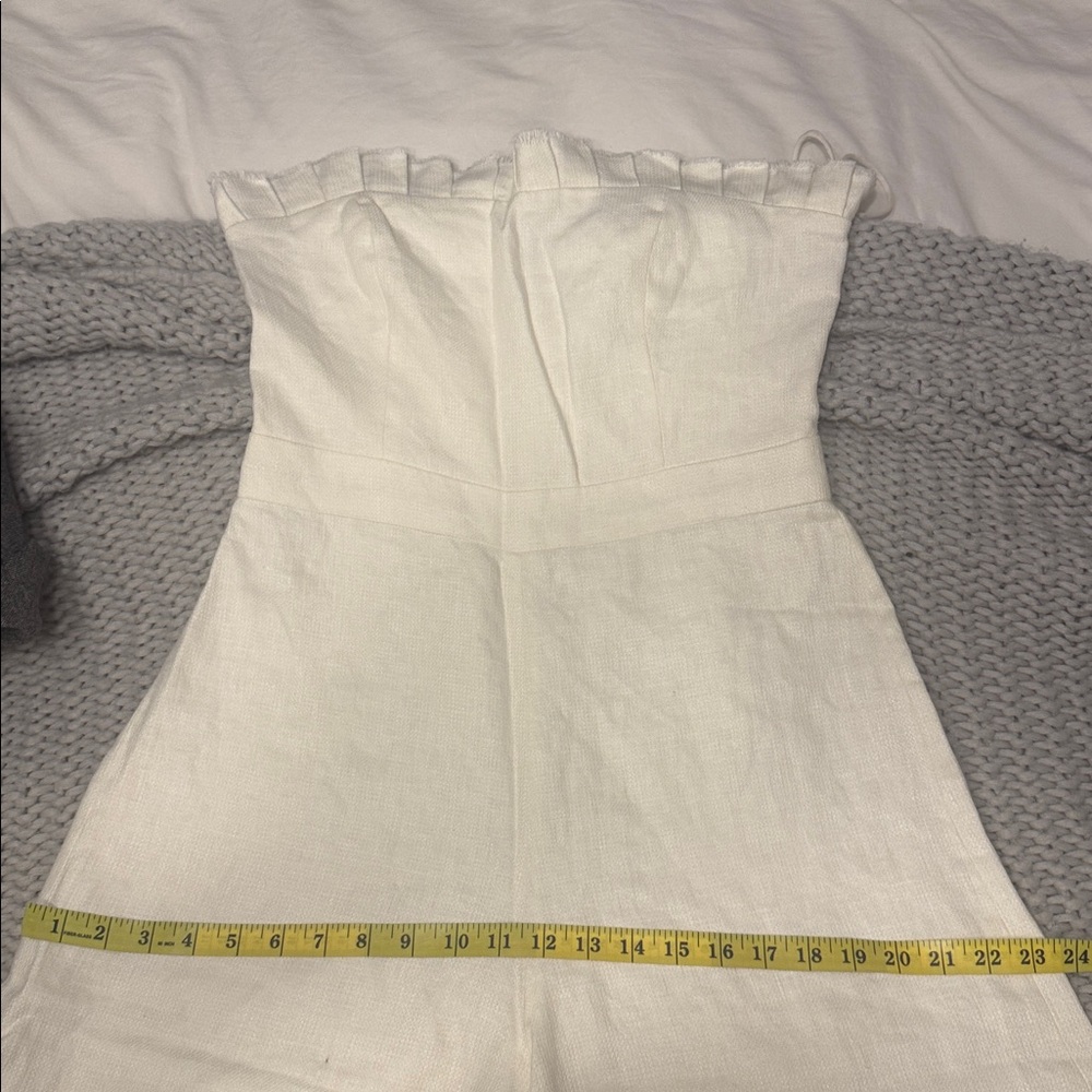 ALEXIS Linen Strapless Wide Leg Jumpsuit Cream Ruffle Top XL (no belt) - Picture 14 of 15